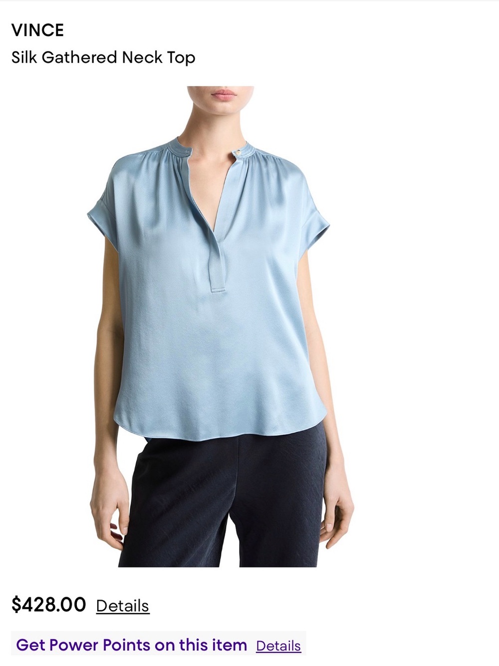 VINCE Sky Blue Silk Gathered Neck Blouse